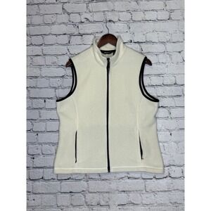 Eddie Bauer Womens Fleece Vest Cream Black Trim Full Zip Polartech Size L